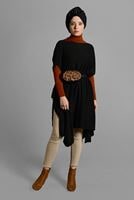 Tesettür giyim SİYAH ASİMETRİK TRİKO  PANÇO T 99101