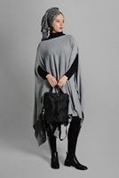 Tesettür giyim GRİ ASİMETRİK TRİKO  PANÇO T 99101