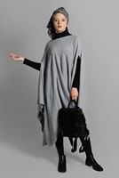 Tesettür giyim GRİ ASİMETRİK TRİKO  PANÇO T 99101