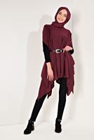 Hijab clothing CLARET RED ASYMMETRIC KNIT PONCHO 99101