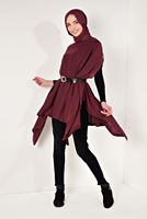 Hijab clothing CLARET RED ASYMMETRIC KNIT PONCHO 99101
