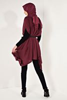 Hijab clothing CLARET RED ASYMMETRIC KNIT PONCHO 99101
