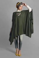 Tesettür giyim HAKİ ASİMETRİK TRİKO  PANÇO T 99101