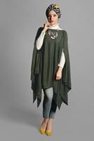 Tesettür giyim HAKİ ASİMETRİK TRİKO  PANÇO T 99101