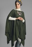 Tesettür giyim HAKİ ASİMETRİK TRİKO  PANÇO T 99101