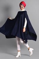 Tesettür giyim LACİVERT ASİMETRİK TRİKO  PANÇO T 99101