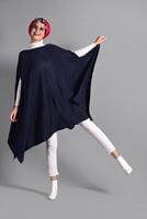 Tesettür giyim LACİVERT ASİMETRİK TRİKO  PANÇO T 99101