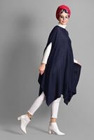 Tesettür giyim LACİVERT ASİMETRİK TRİKO  PANÇO T 99101