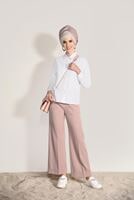 Tesettür giyim PEMBE BEL KISMI LASTİKLİ BOL PAÇA PANTOLON 9954 