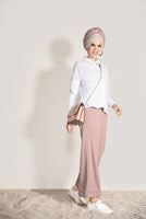 Tesettür giyim PEMBE BEL KISMI LASTİKLİ BOL PAÇA PANTOLON 9954 