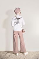 Tesettür giyim PEMBE BEL KISMI LASTİKLİ BOL PAÇA PANTOLON 9954 