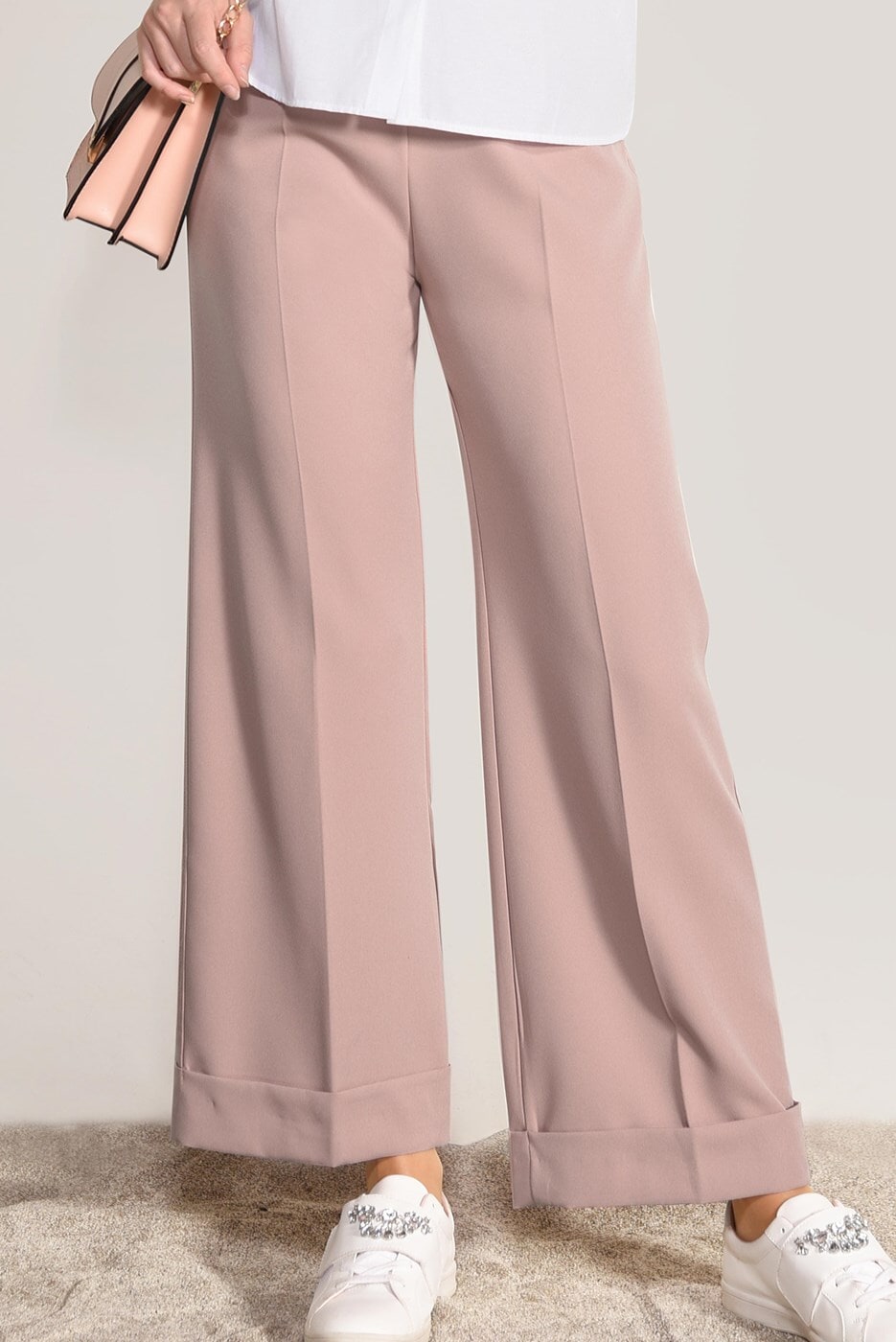 Tesettür giyim PEMBE BEL KISMI LASTİKLİ BOL PAÇA PANTOLON 9954 