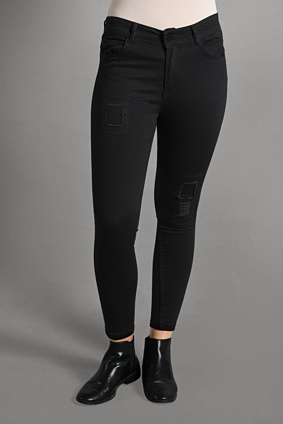 Tesettür giyim SİYAH YAMA DETAYLI LİKRALI PANTOLON 2928