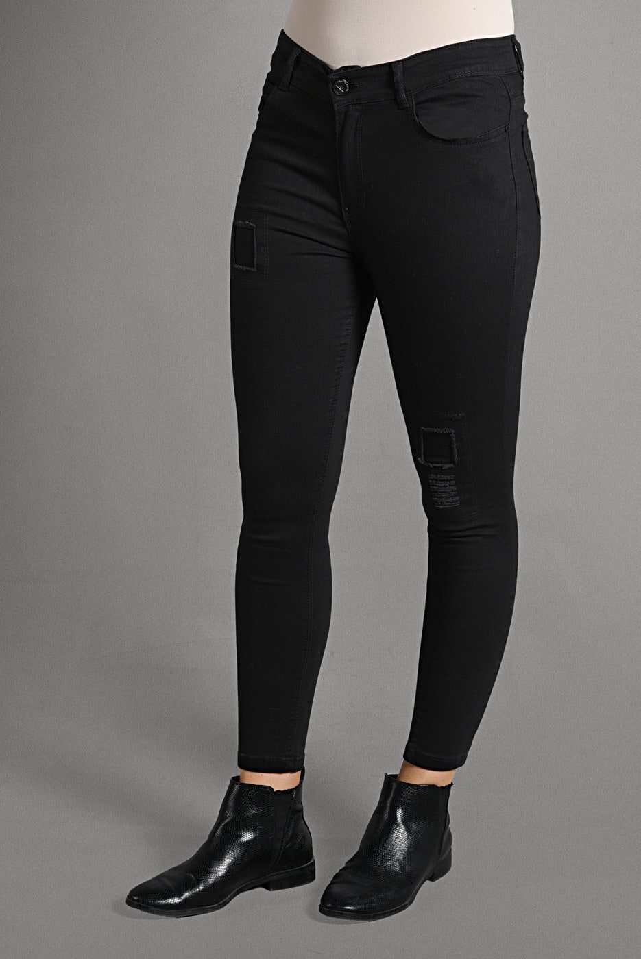 Tesettür giyim SİYAH YAMA DETAYLI LİKRALI PANTOLON 2928