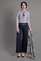 Tesettür giyim LACİVERT BOL PAÇA KEMERLİ PANTOLON 4605 