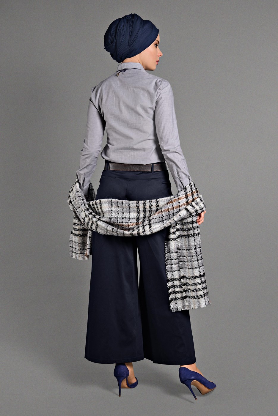 Tesettür giyim LACİVERT BOL PAÇA KEMERLİ PANTOLON 4605 