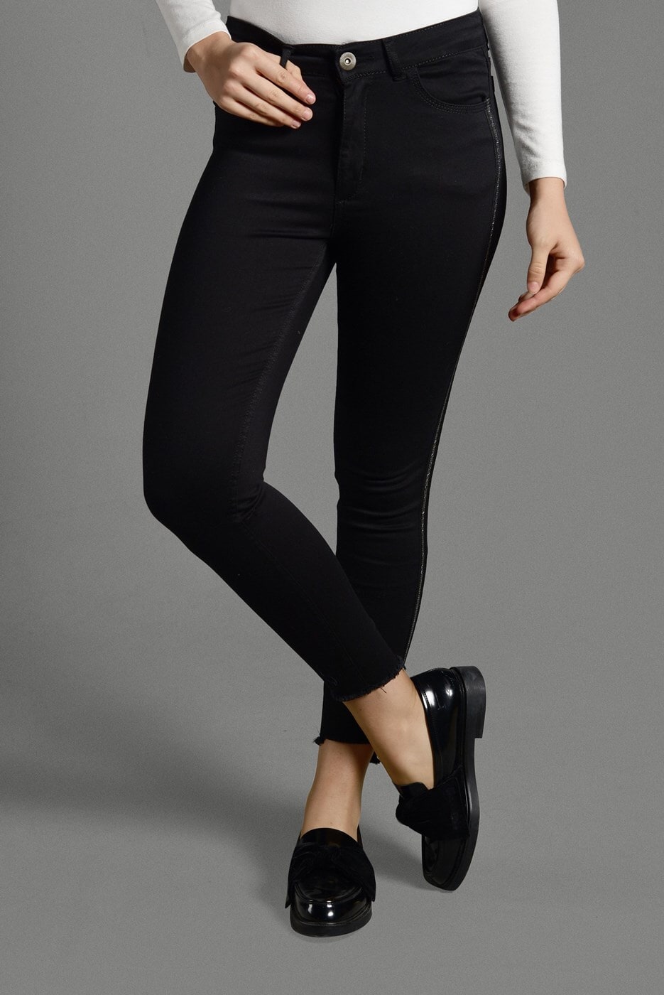 Tesettür giyim SİYAH SİM ŞERİTLİ LİKRALI PANTOLON 5502 