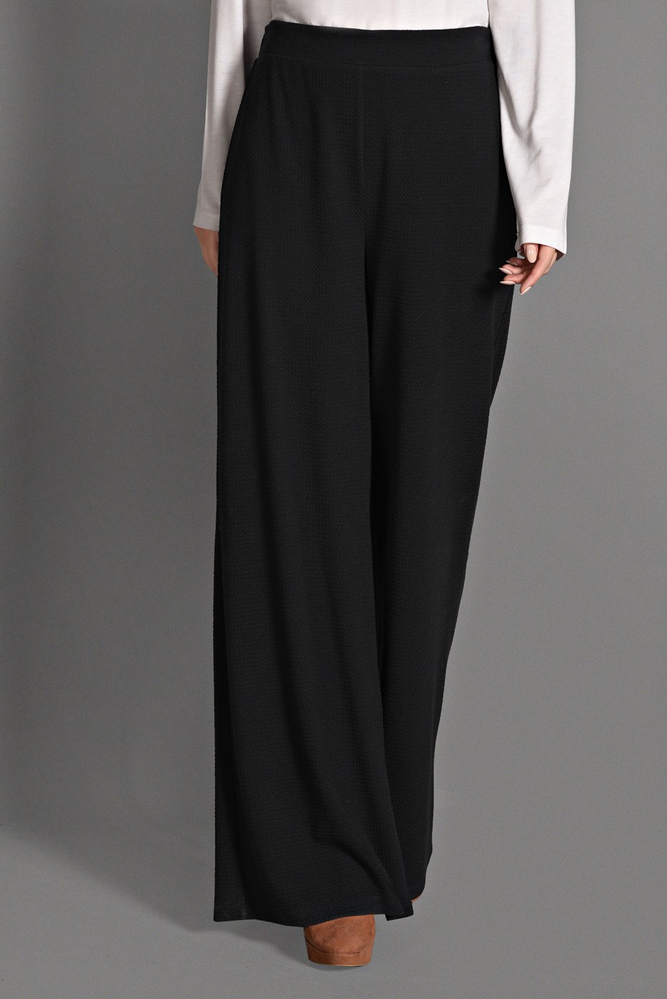 Tesettür giyim SİYAH BELİ LASTİKLİ TRİKO PANTOLON 7216