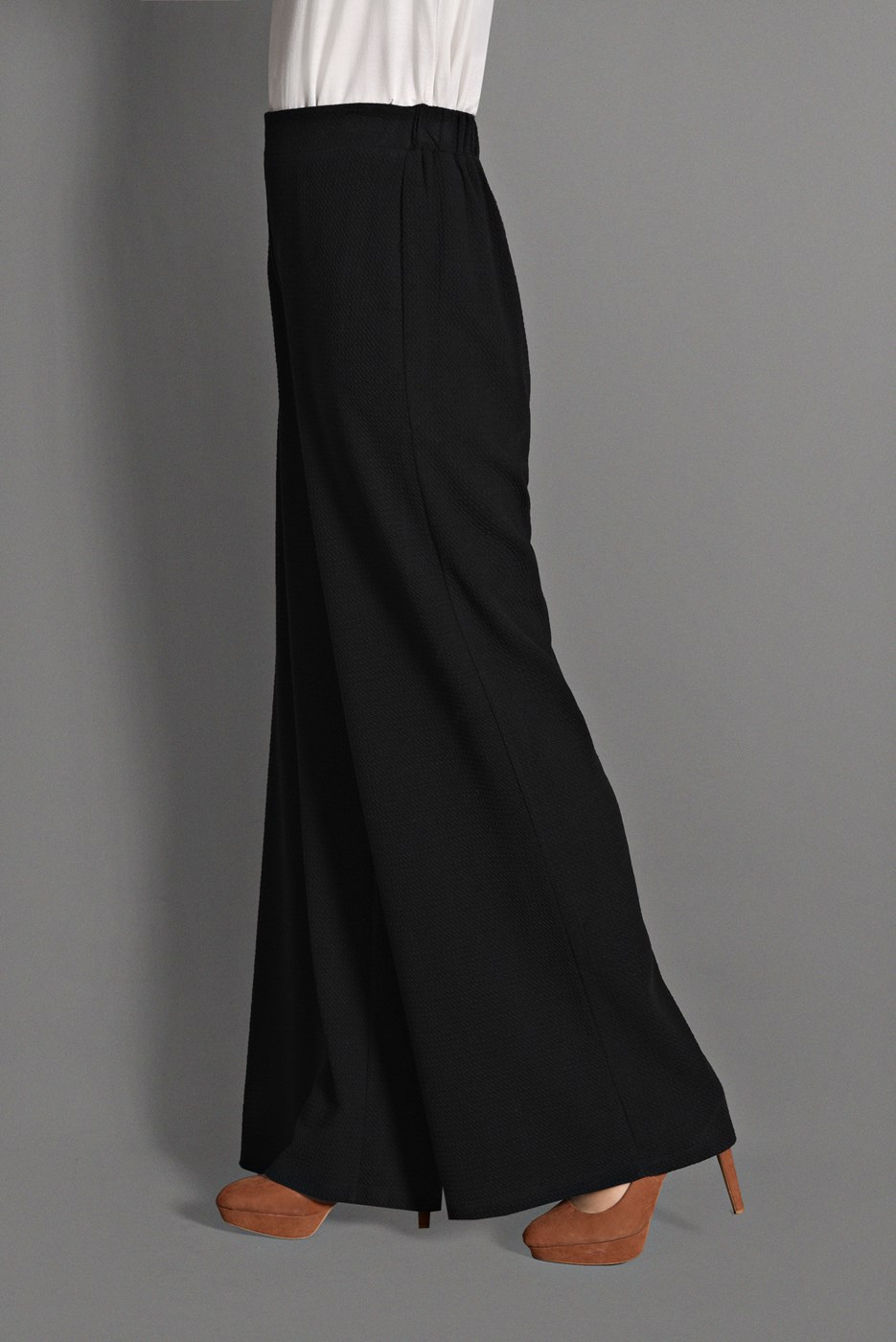 Tesettür giyim SİYAH BELİ LASTİKLİ TRİKO PANTOLON 7216