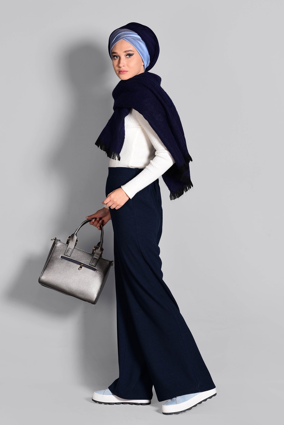 Tesettür giyim LACİVERT BELİ LASTİKLİ TRİKO PANTOLON 7216