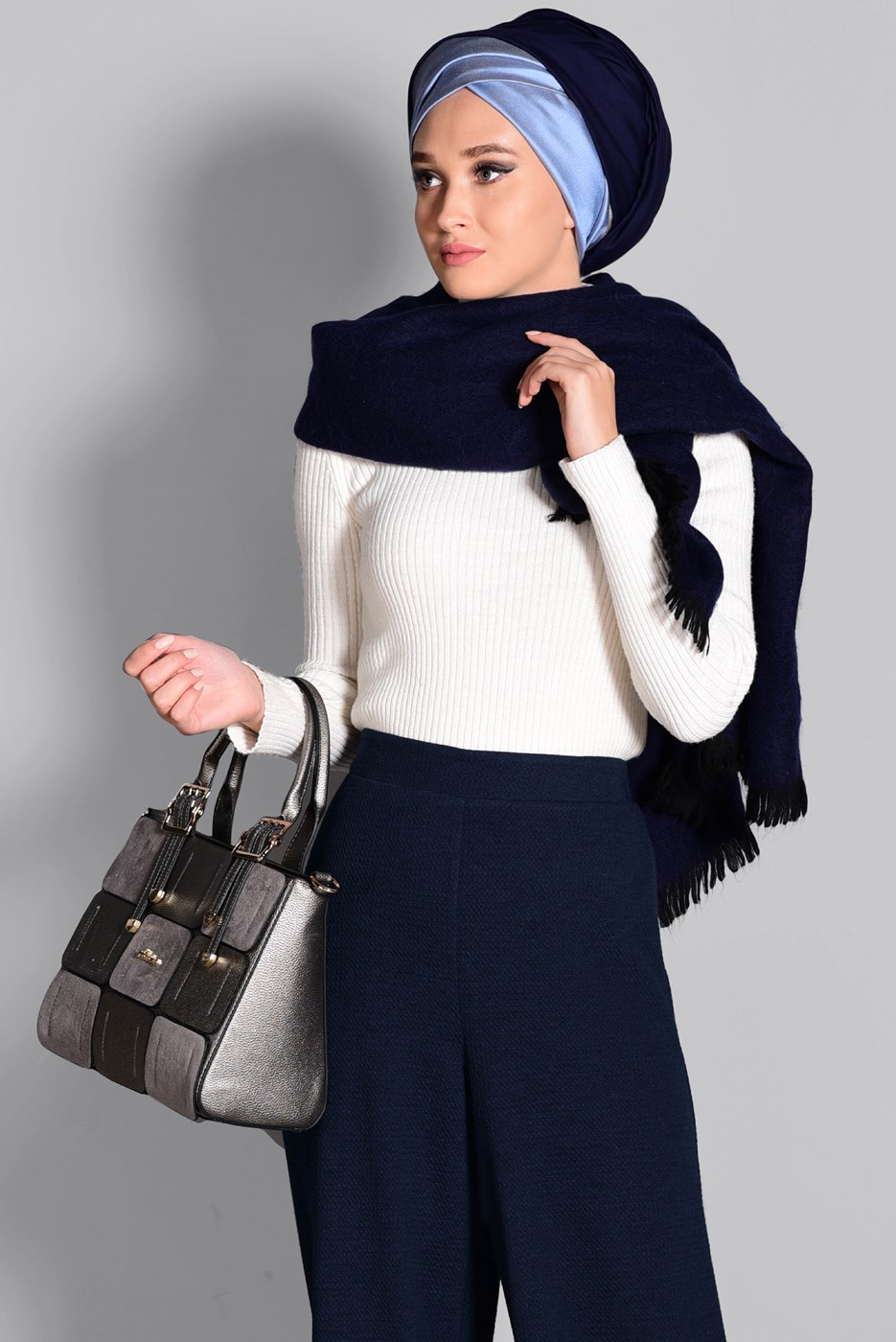 Tesettür giyim LACİVERT BELİ LASTİKLİ TRİKO PANTOLON 7216