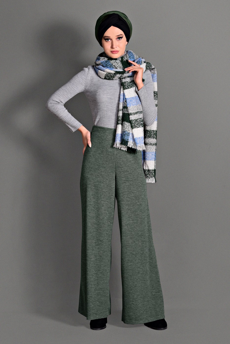 Tesettür giyim VİZON BELİ LASTİKLİ TRİKO PANTOLON 7216