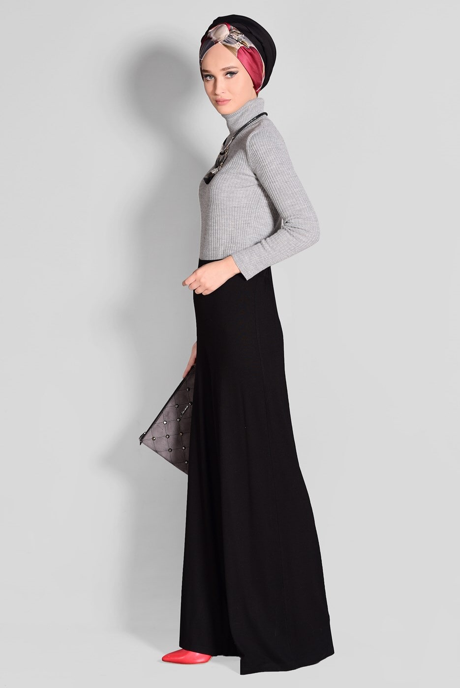 Tesettür giyim SİYAH BELİ LASTİKLİ SALAŞ PANTOLON 7217