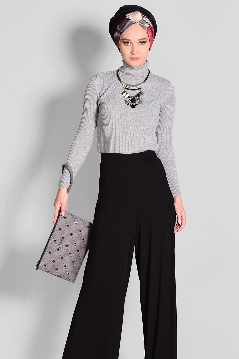 Tesettür giyim SİYAH BELİ LASTİKLİ SALAŞ PANTOLON 7217