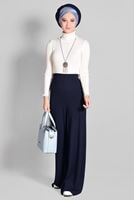 Tesettür giyim LACİVERT BELİ LASTİKLİ SALAŞ PANTOLON 7217