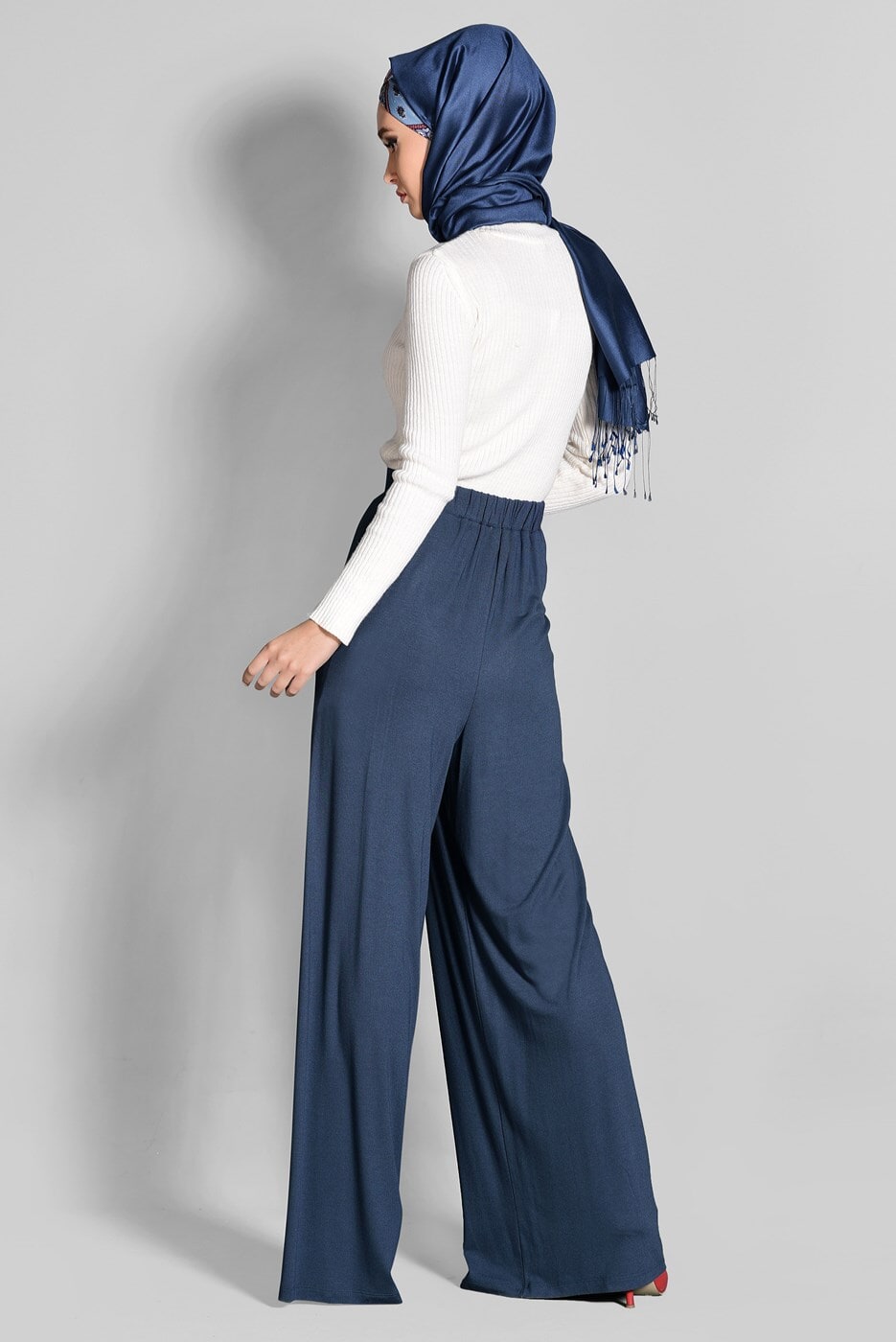 Tesettür giyim LACİVERT BELİ LASTİKLİ SALAŞ PANTOLON 7217