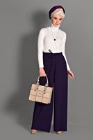 Tesettür giyim MOR BELİ BAĞCIKLI GENİŞ KESİM PANTOLON 7228 