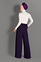 Tesettür giyim MOR BELİ BAĞCIKLI GENİŞ KESİM PANTOLON 7228 