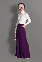 Tesettür giyim MOR BELİ BAĞCIKLI GENİŞ KESİM PANTOLON 7228 