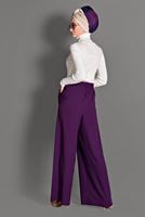 Tesettür giyim MOR BELİ BAĞCIKLI GENİŞ KESİM PANTOLON 7228 