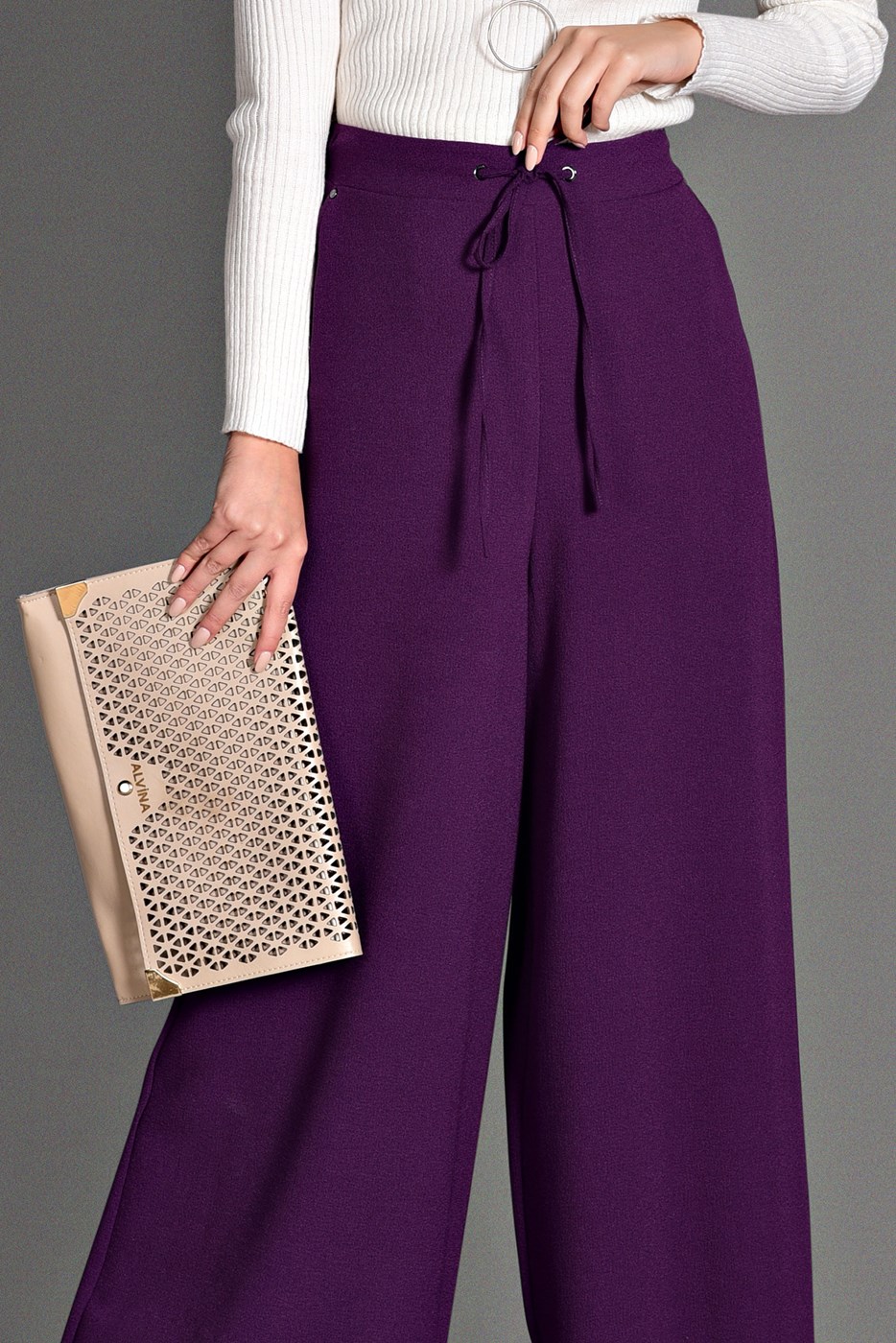 Tesettür giyim MOR BELİ BAĞCIKLI GENİŞ KESİM PANTOLON 7228 