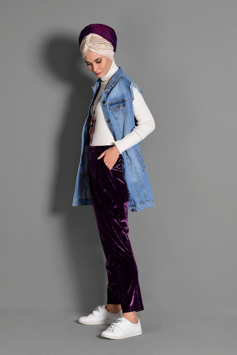 Tesettür giyim MÜRDÜM KADİFE HAVUÇ PANTOLON 7236 