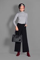 Tesettür giyim SİYAH BOL PAÇA NAKIŞ DETAYLI PANTOLON 7244 