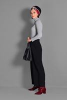 Tesettür giyim SİYAH BOL PAÇA NAKIŞ DETAYLI PANTOLON 7244 