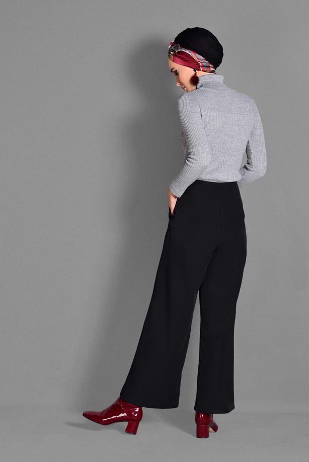 Tesettür giyim  BOL PAÇA NAKIŞ DETAYLI PANTOLON 7244  - TRENDTESETTÜR