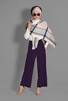 Tesettür giyim MOR BOL PAÇA NAKIŞ DETAYLI PANTOLON 7244 