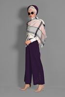 Tesettür giyim MOR BOL PAÇA NAKIŞ DETAYLI PANTOLON 7244 