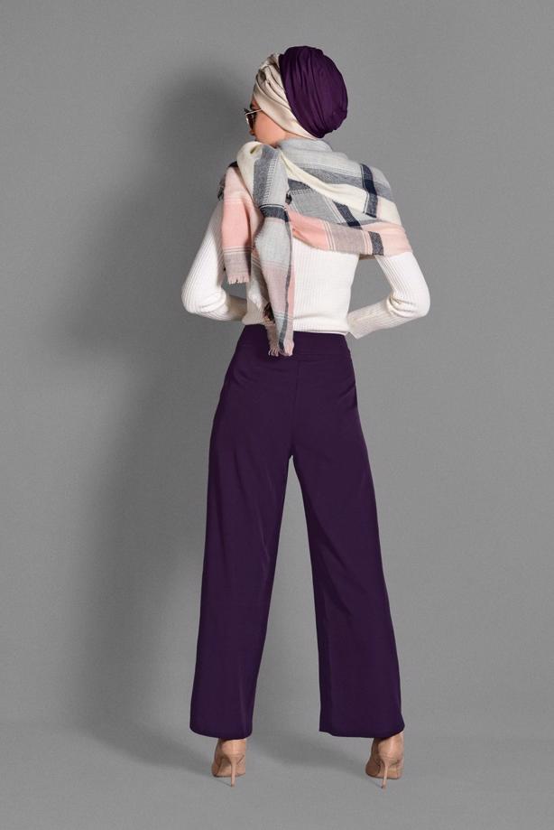 Tesettür giyim  BOL PAÇA NAKIŞ DETAYLI PANTOLON 7244  - TRENDTESETTÜR