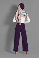 Tesettür giyim MOR BOL PAÇA NAKIŞ DETAYLI PANTOLON 7244 