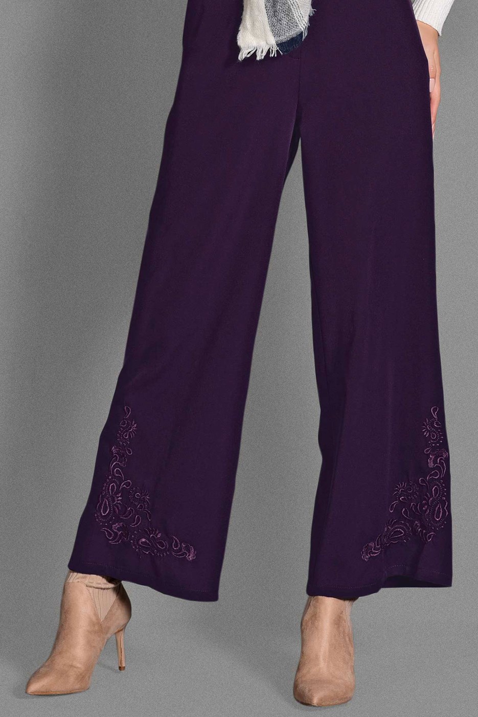 Tesettür giyim MOR BOL PAÇA NAKIŞ DETAYLI PANTOLON 7244 