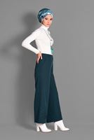 Tesettür giyim YEŞİL BOL PAÇA NAKIŞ DETAYLI PANTOLON 7244 