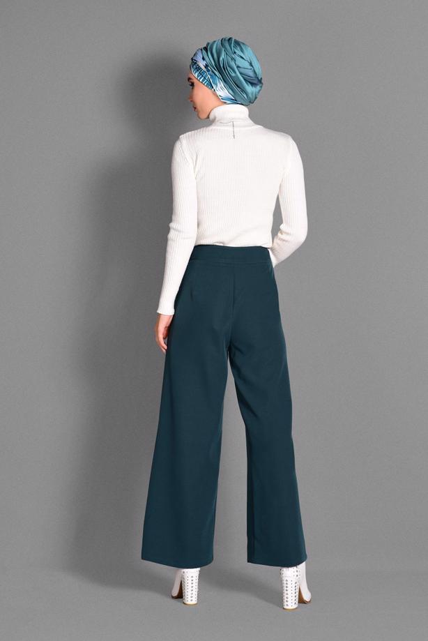 Tesettür giyim  BOL PAÇA NAKIŞ DETAYLI PANTOLON 7244  - TRENDTESETTÜR