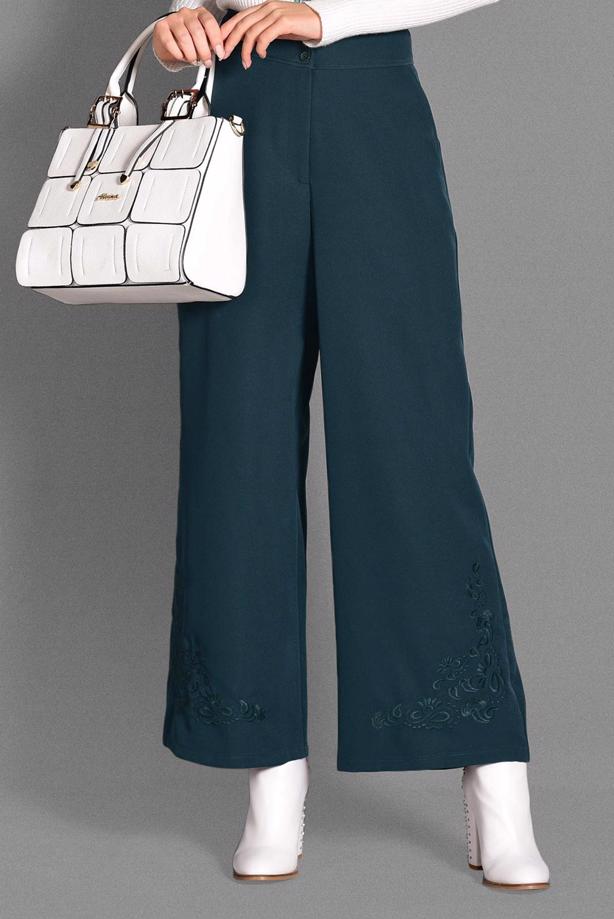 Tesettür giyim  BOL PAÇA NAKIŞ DETAYLI PANTOLON 7244  - TRENDTESETTÜR