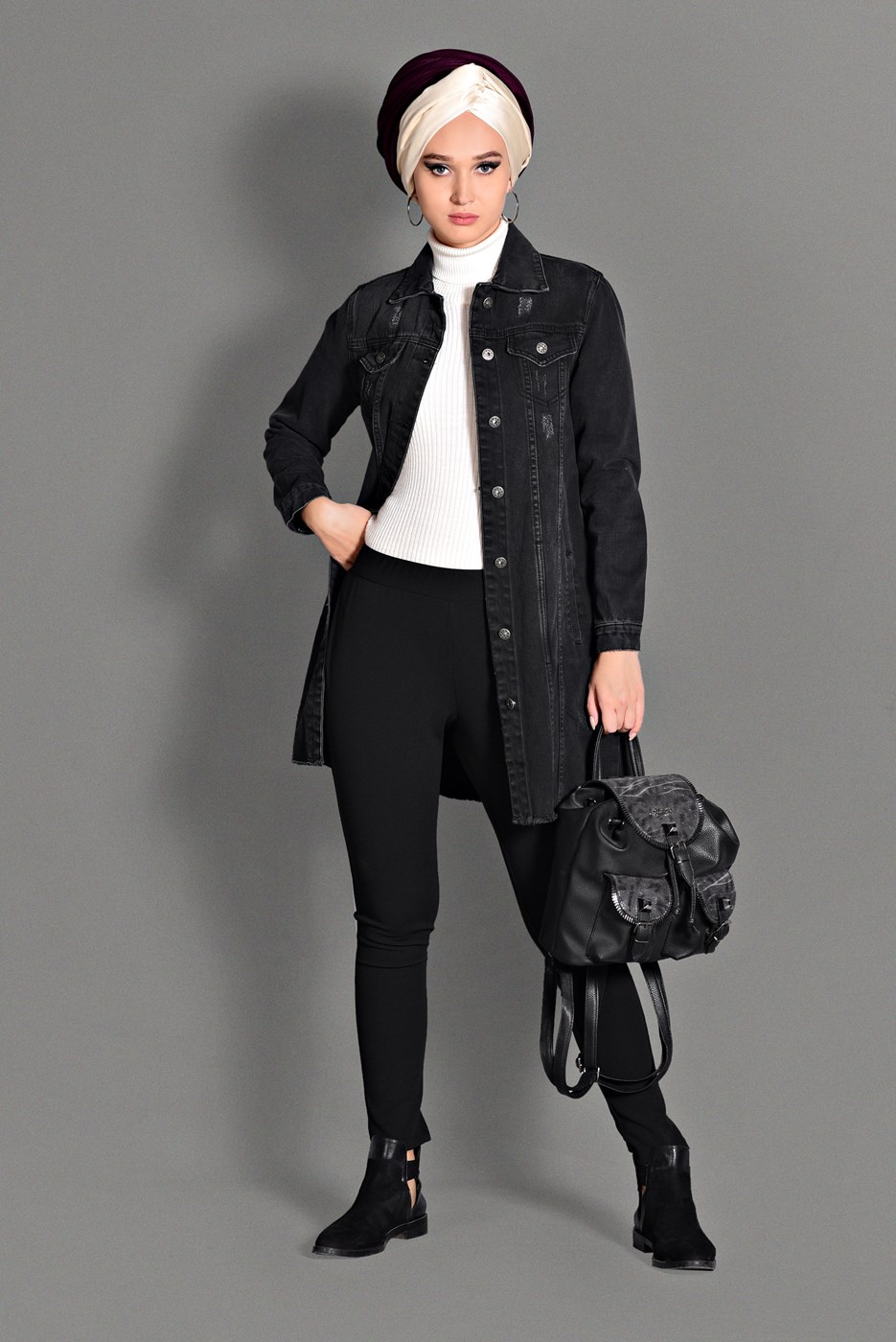 Tesettür giyim SİYAH BELİ LASTİKLİ TAYT PANTOLON  7276 