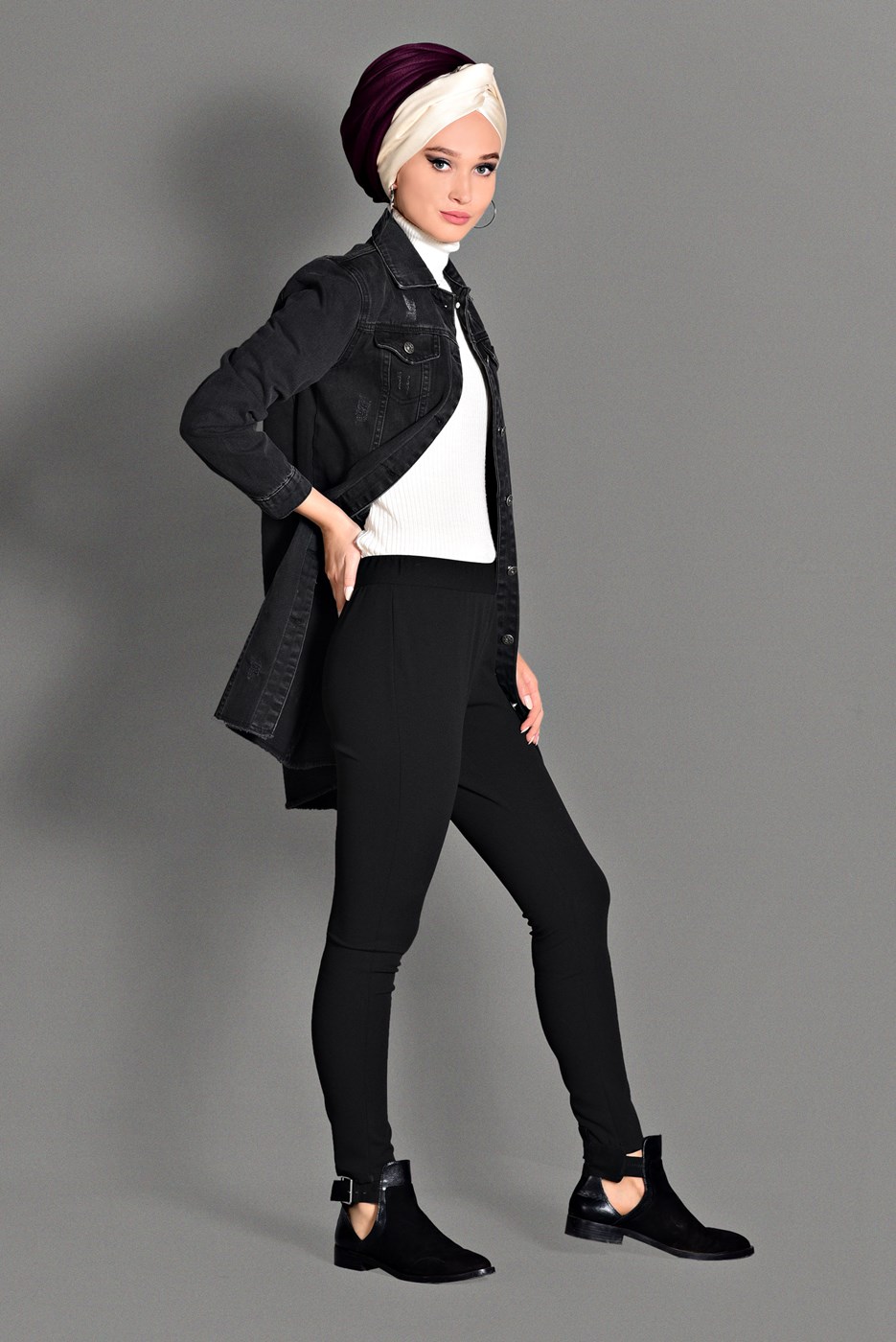 Tesettür giyim SİYAH BELİ LASTİKLİ TAYT PANTOLON  7276 