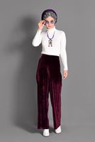 Tesettür giyim BORDO BOL KESİM KADİFE PANTOLON 7401 